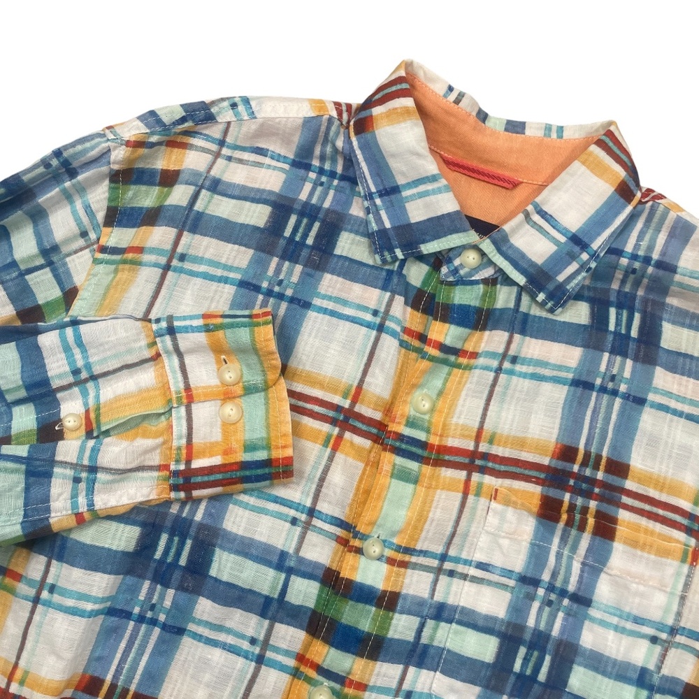 Tommy Bahama Medium Linen Button Down Cotton Plaid w/ Multi Colors Pockets
